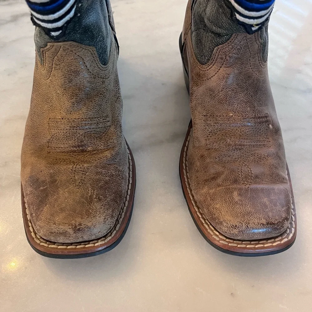 Youth Square Toe Thin Blue Line Flag Patch‎ Cowboy Rodeo Boots